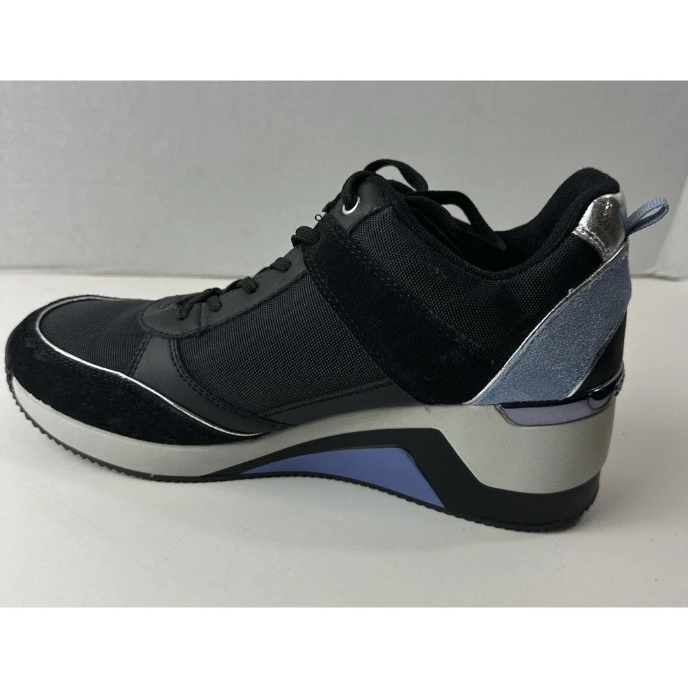 Skechers Million High N Fly Wedge Sneakers Women's Size 11 Black Blue Lace Shoes - Picture 3 of 15